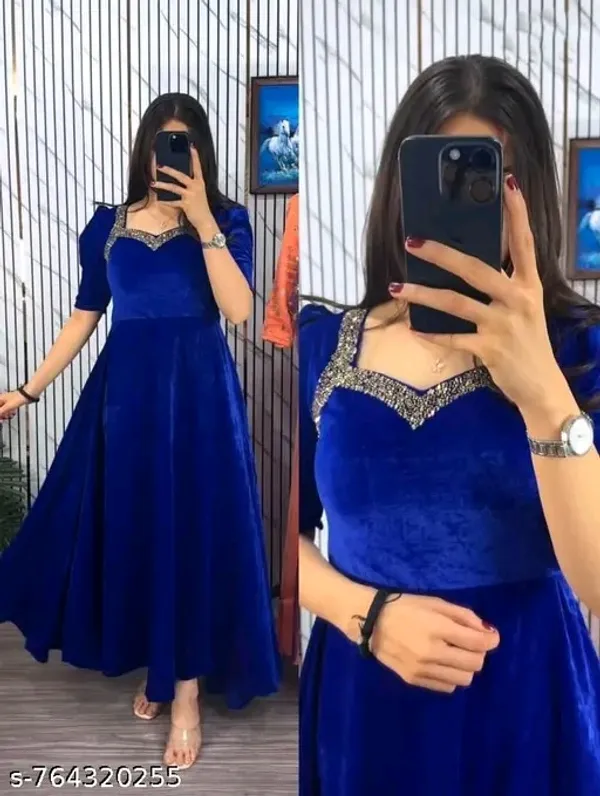 Women_Blue_Velvet_Party_Wear_Gown_|_Embellished_Neck_Anarkali_Maxi_Dress