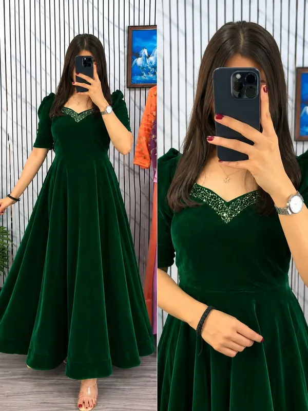 Women_Green_Velvet_Party_Wear_Gown_|_Embellished_Neck_Anarkali_Maxi_Dress