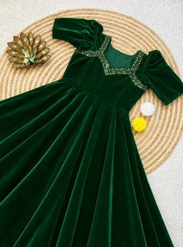 Women_Green_Velvet_Party_Wear_Gown_|_Embellished_Neck_Anarkali_Maxi_Dress