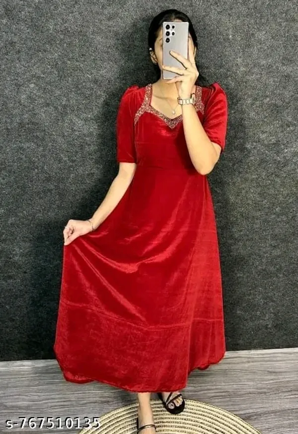 Women_Red_Velvet_Party_Wear_Gown_|_Embellished_Neck_Anarkali_Maxi_Dress