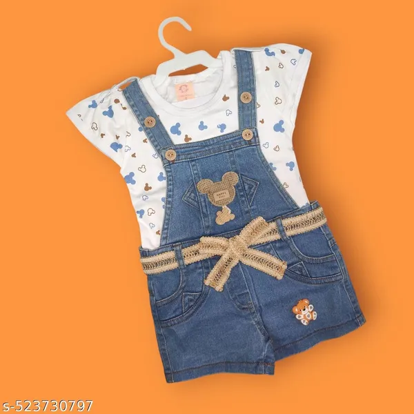 Baby_Girls_Denim_Dungaree_With_Printed_Top_Set