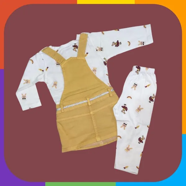 Denim_Dungaree_Set_With_Printed_Top_And_Leggings_For_Baby_Girls
