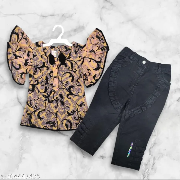 Girls_Printed_Ruffle_Sleeve_Top_And_Pants_Set