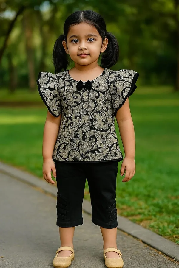 Girls_Printed_Ruffle_Sleeve_Top_And_Pants_Set