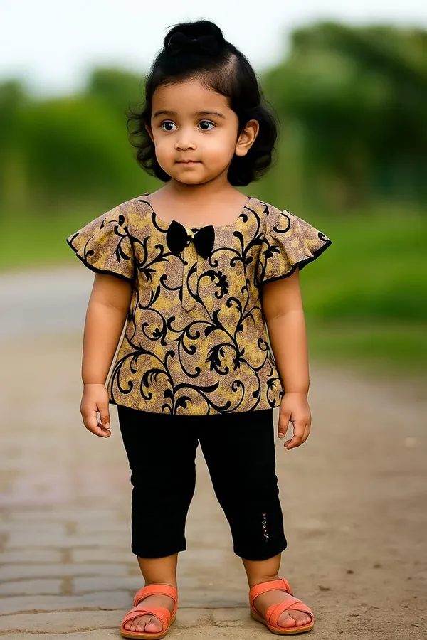 Girls_Printed_Ruffle_Sleeve_Top_And_Pants_Set