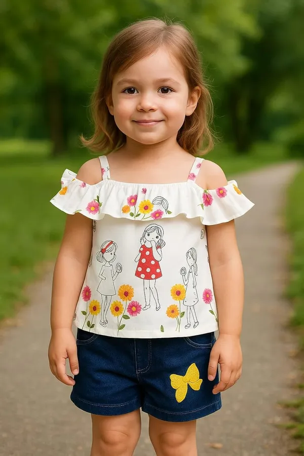 Girls_Floral_Top_Denim_Shorts_Set