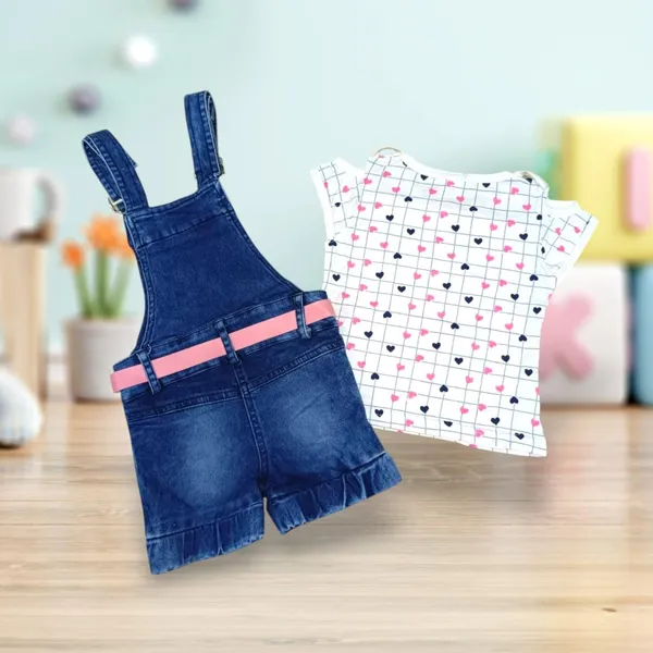 Girls_Denim_Dungaree_Shorts_Set_With_Top