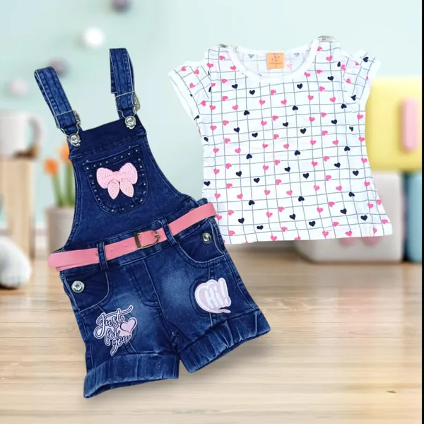 Girls_Denim_Dungaree_Shorts_Set_With_Top