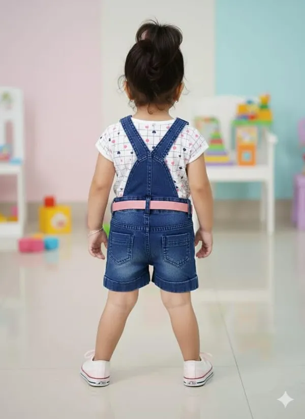 Girls_Denim_Dungaree_Shorts_Set_With_Top