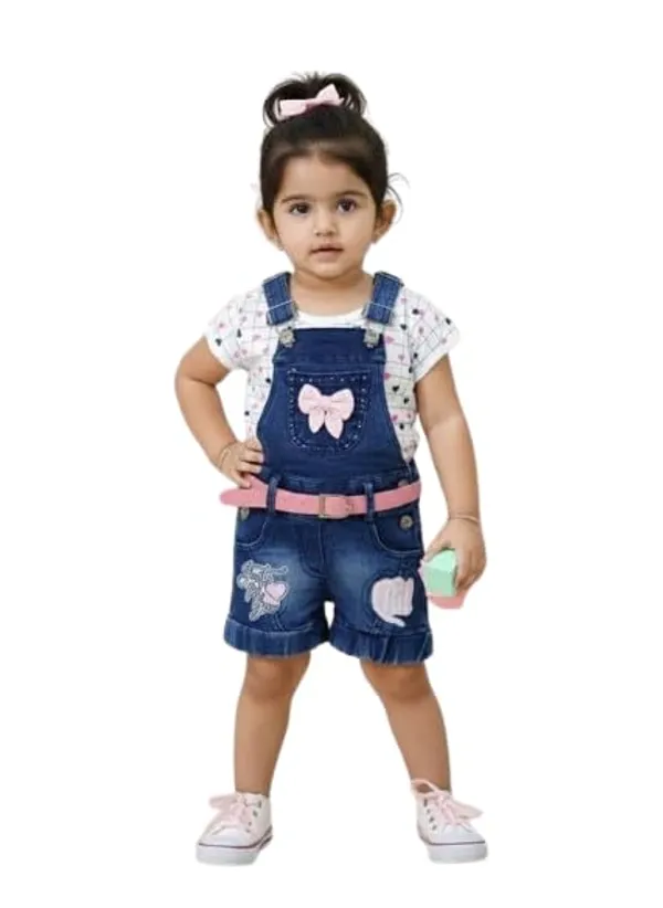 Girls_Denim_Dungaree_Shorts_Set_With_Top