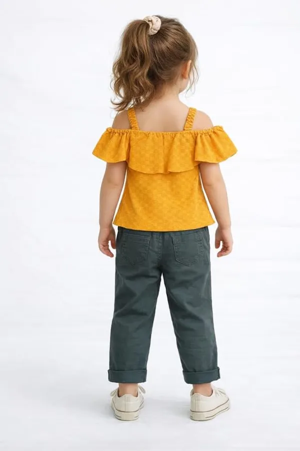 Girls_Viscose_Ruffle_Sleeve_Top_And_Denim_Jeans_Set