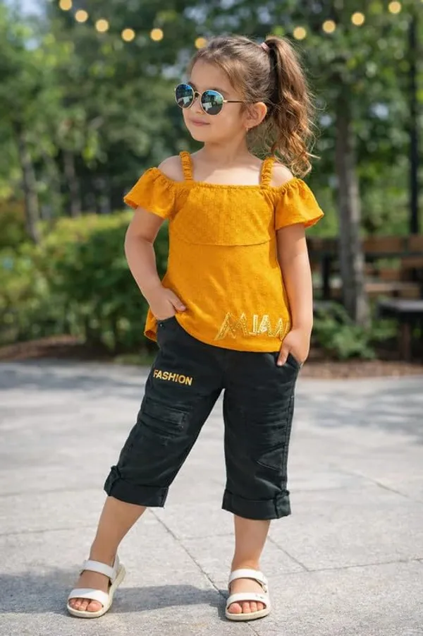 Girls_Viscose_Ruffle_Sleeve_Top_And_Denim_Jeans_Set