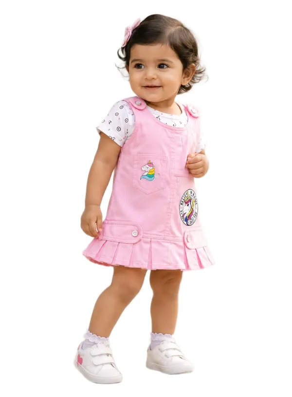 Baby_Girls_Denim_Dungaree_Dress_Set_With_Cotton_Top_And_Panty