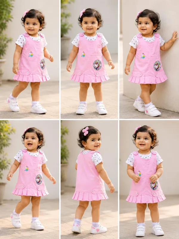 Baby_Girls_Denim_Dungaree_Dress_Set_With_Cotton_Top_And_Panty