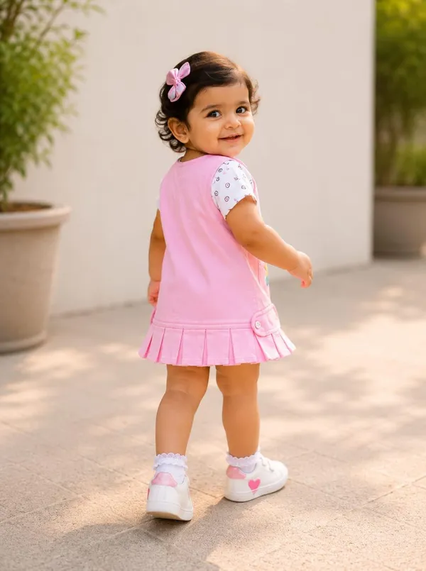 Baby_Girls_Denim_Dungaree_Dress_Set_With_Cotton_Top_And_Panty