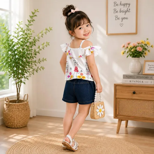Girls_Denim_Shorts_And_Printed_Top_Set