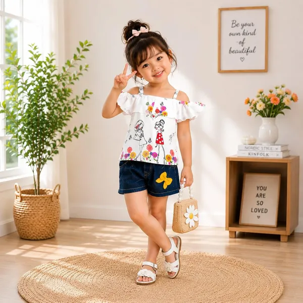 Girls_Denim_Shorts_And_Printed_Top_Set