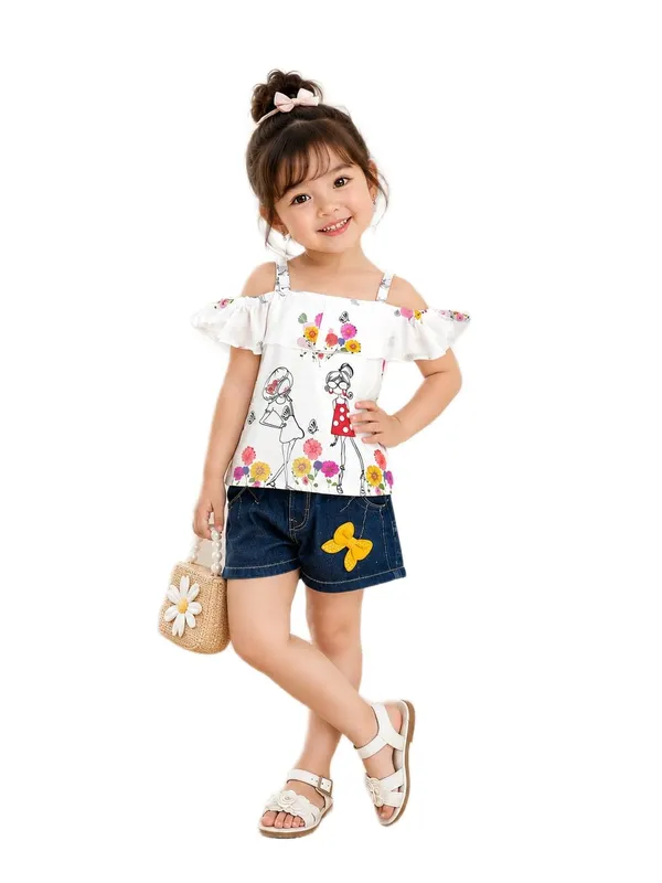 Girls_Denim_Shorts_And_Printed_Top_Set