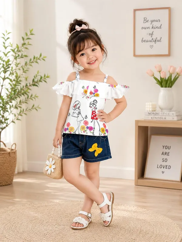 Girls_Denim_Shorts_And_Printed_Top_Set