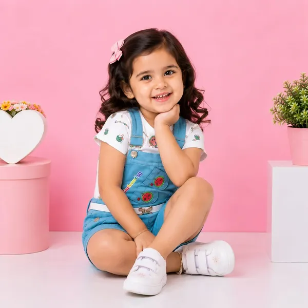 Girls_Denim_Dungaree_With_Cotton_Top_Set