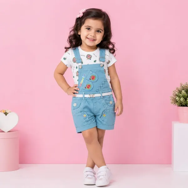 Girls_Denim_Dungaree_With_Cotton_Top_Set