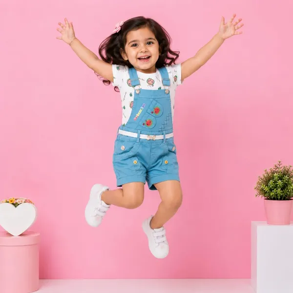 Girls_Denim_Dungaree_With_Cotton_Top_Set