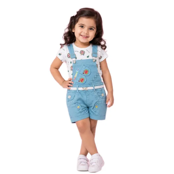 Girls_Denim_Dungaree_With_Cotton_Top_Set