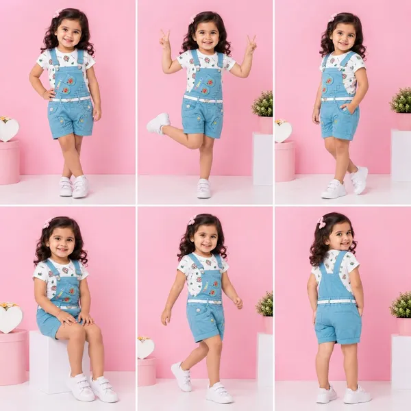Girls_Denim_Dungaree_With_Cotton_Top_Set