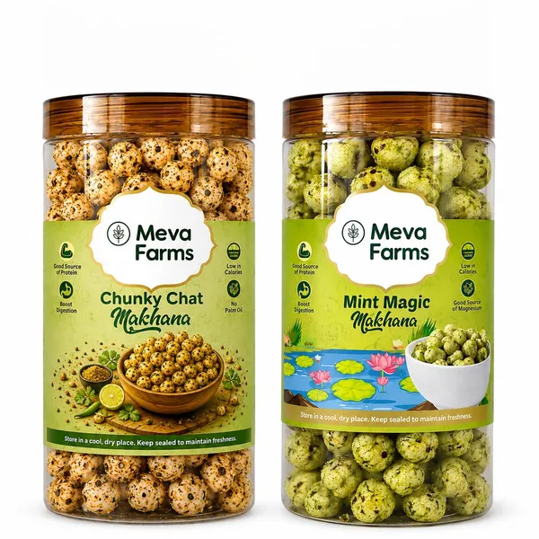 Meva_Farms_Mint_Magic_Roasted_Makhana_70g_&_Chunky_Chat_Masala_Roasted_Makhana_70g_(140g)_|_Combo_Pack_|_Healthy_Snack_|_High_Protein,_Low_Calorie_|_Gluten_Free_|_Roasted_Lotus_Seeds_|_No_Palm_Oil