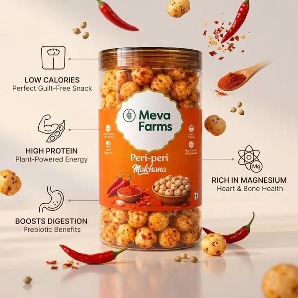 Meva_Farms_Chunky_Chat_Masala_Roasted_Makhana_70g_&_Peri_Peri_Roasted_Makhana_70g_(140g)_|_Combo_Pack_|_Healthy_Snack_|_High_Protein,_Low_Calorie_|_Gluten_Free_|_Roasted_Lotus_Seeds_|_No_Palm_Oil