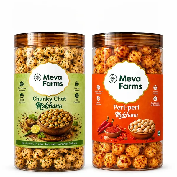 Meva_Farms_Chunky_Chat_Masala_Roasted_Makhana_70g_&_Peri_Peri_Roasted_Makhana_70g_(140g)_|_Combo_Pack_|_Healthy_Snack_|_High_Protein,_Low_Calorie_|_Gluten_Free_|_Roasted_Lotus_Seeds_|_No_Palm_Oil