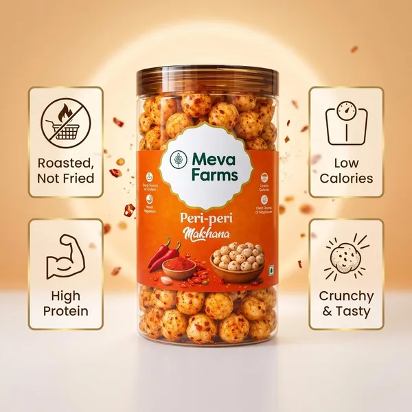 Meva_Farms_Chunky_Chat_Masala_Roasted_Makhana_70g_&_Peri_Peri_Roasted_Makhana_70g_(140g)_|_Combo_Pack_|_Healthy_Snack_|_High_Protein,_Low_Calorie_|_Gluten_Free_|_Roasted_Lotus_Seeds_|_No_Palm_Oil