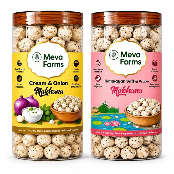 Meva_Farms_Cream_&_Onion_Roasted_Makhana_70g_&_Himalayan_Salt_&_Pepper_Roasted_Makhana_70g_(140g)_|_Combo_Pack_|_Healthy_Snack_|_High_Protein,_Low_Calorie_|_Gluten_Free_|_Roasted_Lotus_Seeds_|_No_Palm_Oil