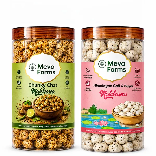 Meva_Farms_Chunky_Chat_Masala_Roasted_Makhana_70g_&_Himalayan_Salt_&_Pepper_Roasted_Makhana_70g_(140g)_|_Combo_Pack_|_Healthy_Snack_|_High_Protein,_Low_Calorie_|_Gluten_Free_|_Roasted_Lotus_Seeds_|_No_Palm_Oil