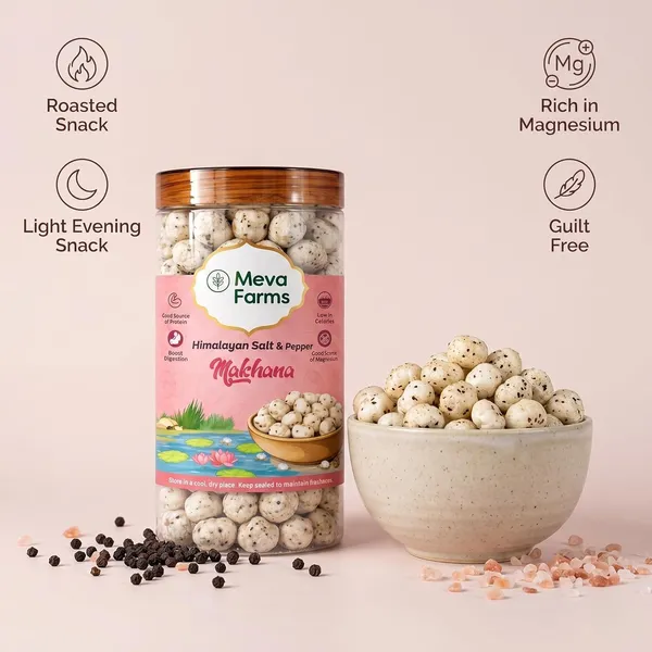 Meva_Farms_Chunky_Chat_Masala_Roasted_Makhana_70g_&_Himalayan_Salt_&_Pepper_Roasted_Makhana_70g_(140g)_|_Combo_Pack_|_Healthy_Snack_|_High_Protein,_Low_Calorie_|_Gluten_Free_|_Roasted_Lotus_Seeds_|_No_Palm_Oil