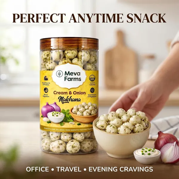 Meva_Farms_Chunky_Chat_Masala_Roasted_Makhana_70g_&_Cream_&_Onion_Roasted_Makhana_70g_(140g)_|_Combo_Pack_|_Healthy_Snack_|_High_Protein,_Low_Calorie_|_Gluten_Free_|_Roasted_Lotus_Seeds_|_No_Palm_Oil