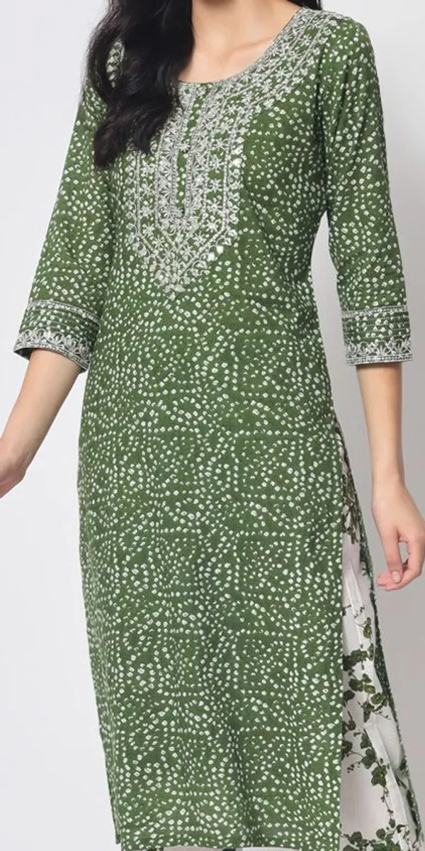 Green_Bandhani_Printed_Mirror_Work_Pure_Cotton_Kurta_with_Trousers_For_Women