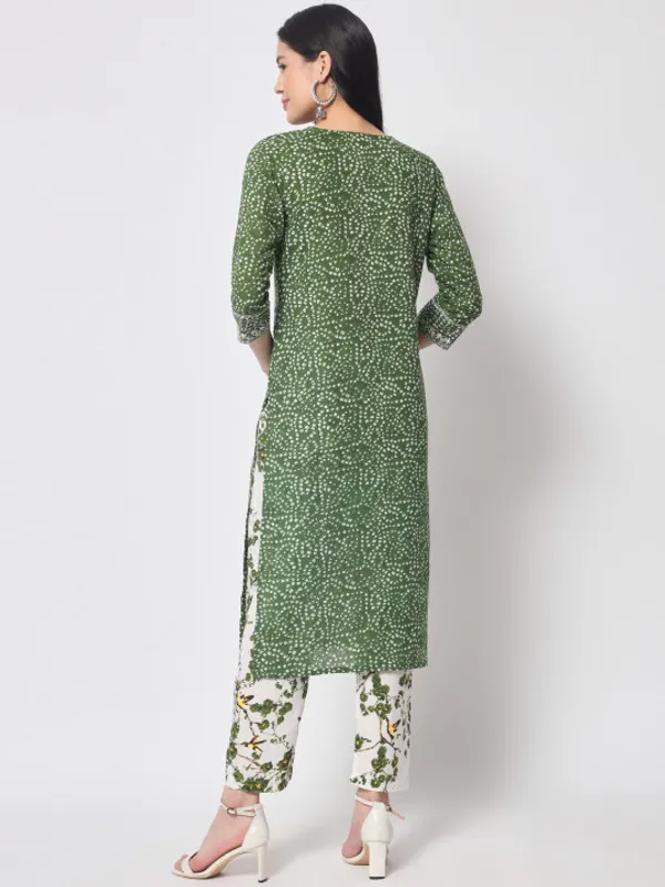 Green_Bandhani_Printed_Mirror_Work_Pure_Cotton_Kurta_with_Trousers_For_Women