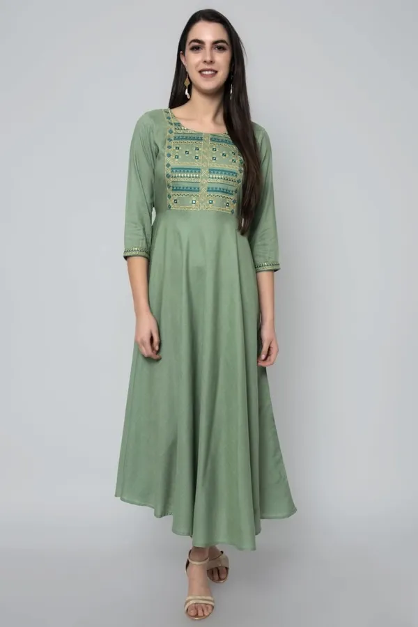 Green_Floral_Embroidered_Mirror_Work_A-Line_Midi_Ethnic_Dress_For_Women