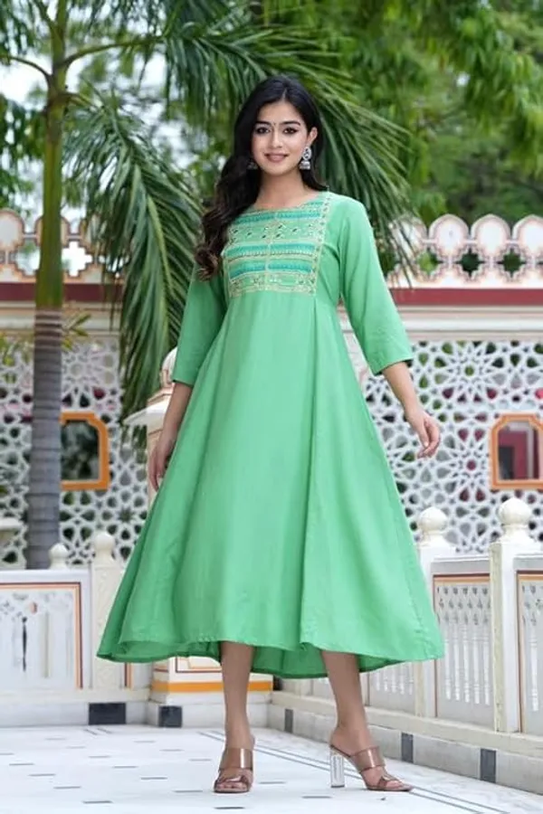 Green_Floral_Embroidered_Mirror_Work_A-Line_Midi_Ethnic_Dress_For_Women