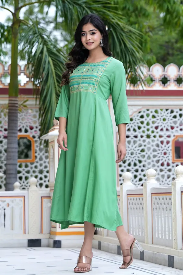 Green_Floral_Embroidered_Mirror_Work_A-Line_Midi_Ethnic_Dress_For_Women