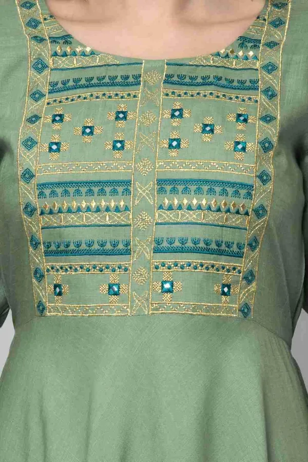 Green_Floral_Embroidered_Mirror_Work_A-Line_Midi_Ethnic_Dress_For_Women