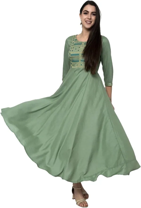 Green_Floral_Embroidered_Mirror_Work_A-Line_Midi_Ethnic_Dress_For_Women