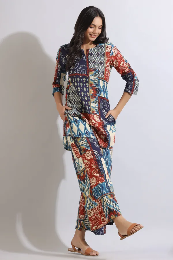 Multicolour_Jungle_Gem_Patches_Collared_Cotton_Co-ord_Set_For_Women