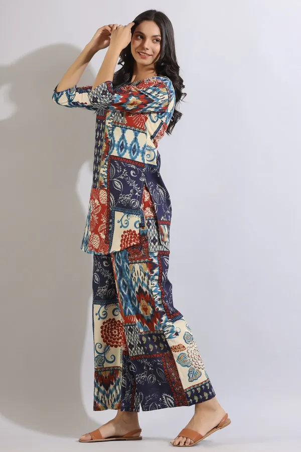 Multicolour_Jungle_Gem_Patches_Collared_Cotton_Co-ord_Set_For_Women