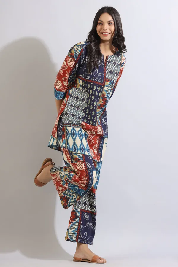 Multicolour_Jungle_Gem_Patches_Collared_Cotton_Co-ord_Set_For_Women