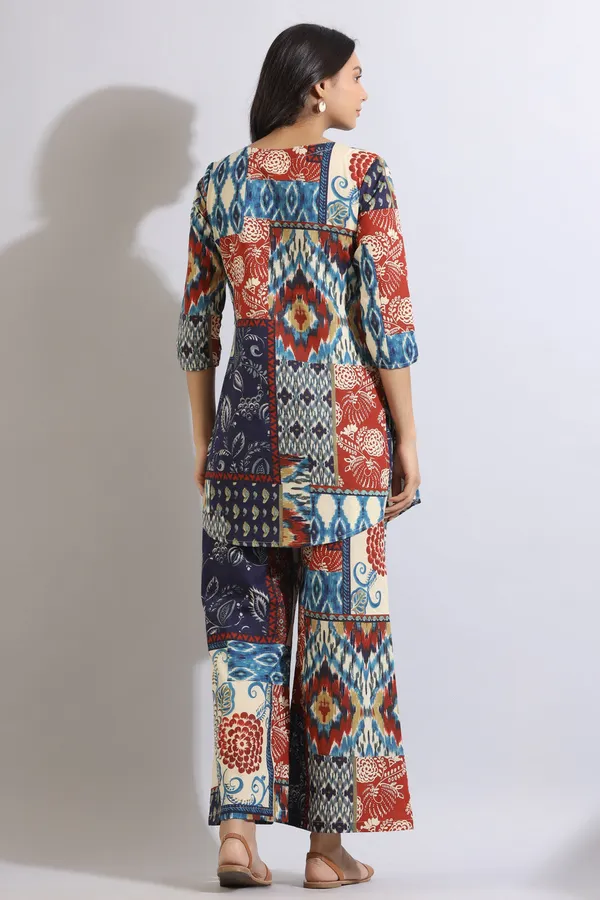 Multicolour_Jungle_Gem_Patches_Collared_Cotton_Co-ord_Set_For_Women