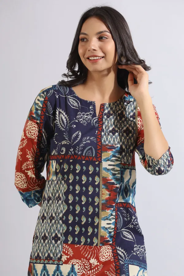 Multicolour_Jungle_Gem_Patches_Collared_Cotton_Co-ord_Set_For_Women