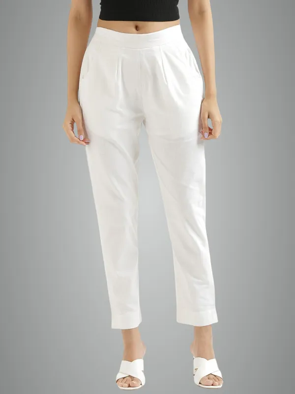 White_Mid-Rise_Cropped_Cotton_Pant_Trousers_For_Women