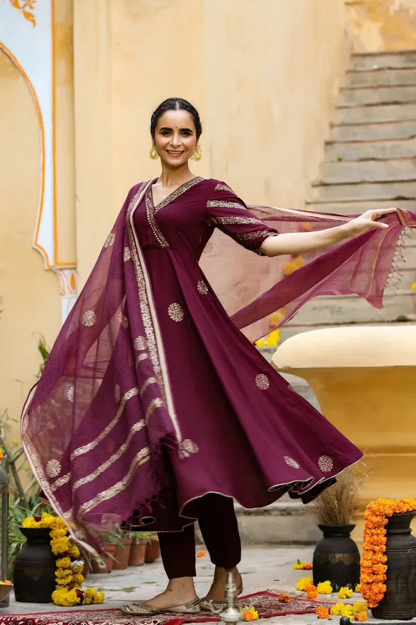 Wine_Sitara_Gold_Printed_Suit_Set_For_Women